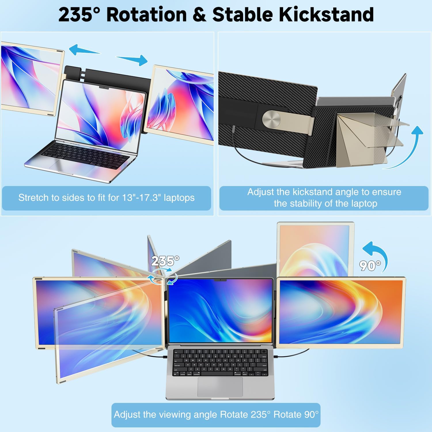 Thumbnail 6 de KEFEYA 15.6" Laptop Screen Extender — detachable triple monitor, 1080p FHD, 235° rotating, plug & play