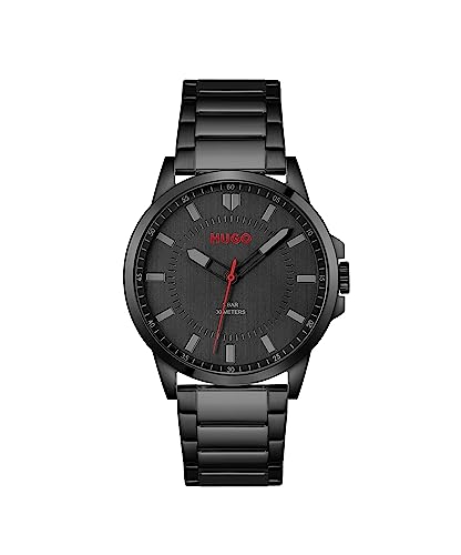 Detalle de HUGO Analogue Quartz Watch for Men – First Collection, Black IP Stainless Steel Bracelet (1530187)