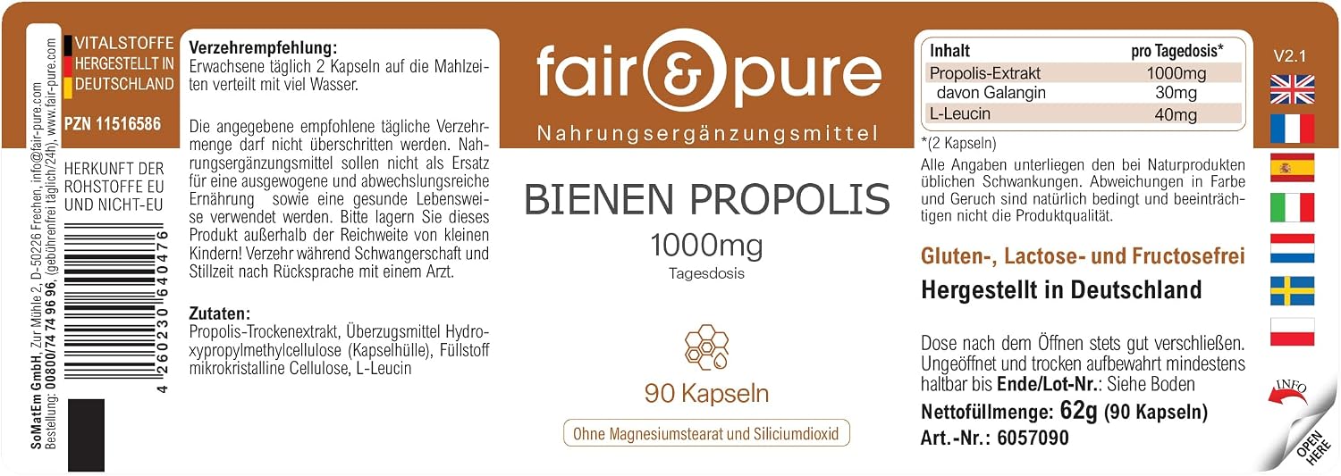 Thumbnail 6 de Fair & Pure Bienen Propolis 1000mg Tagesdosis – 90 Kapseln, natürliches Bienenharz, hergestellt in Deutschland