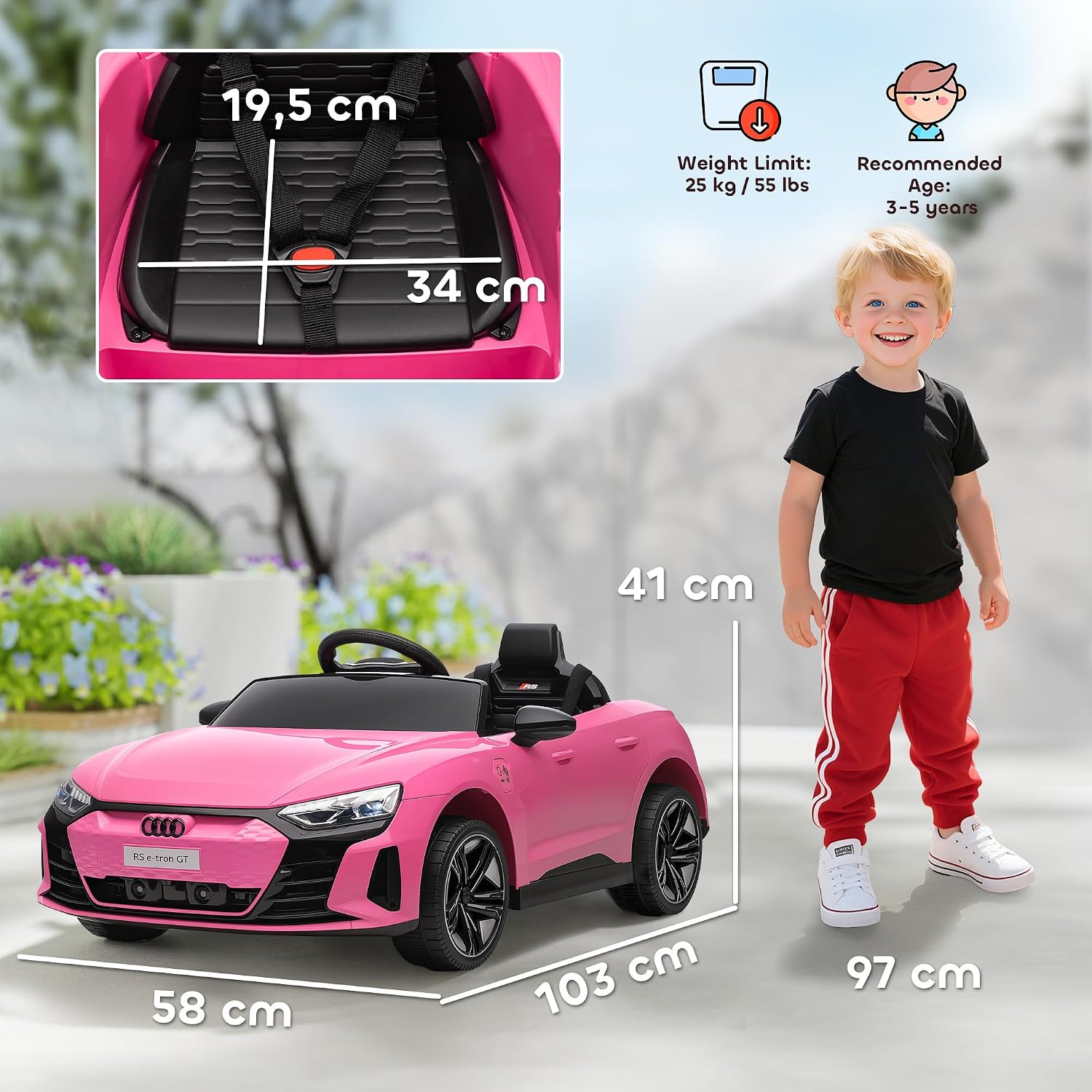 Thumbnail 6 de HOMCOM Voiture électrique enfant 12 V Audi RS E-tron GT Rose