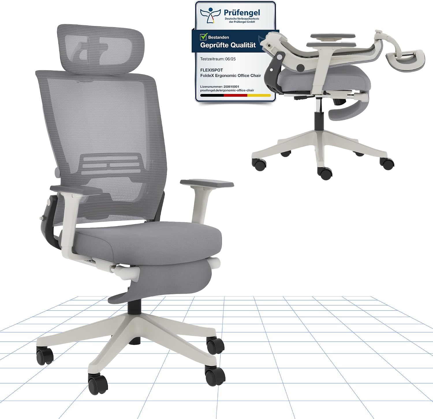 FLEXISPOT Foldex sedia da ufficio ergonomica pieghevole con schienale reclinabile, poggiapiedi e supporto lombare