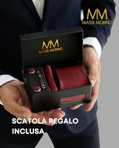 Thumbnail 4 de Massi Morino Morino Cravatta Bordeaux con Fazzoletto da Taschino Set Uomo 5 in 1 - Matrimonio e Cerimonie