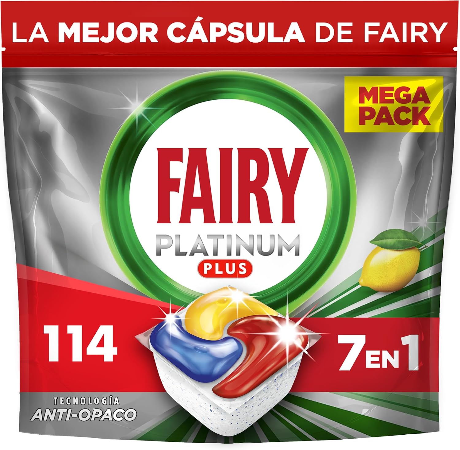 Fairy Platinum Plus Limón 114 Cápsulas 🌟 Limpieza Superior