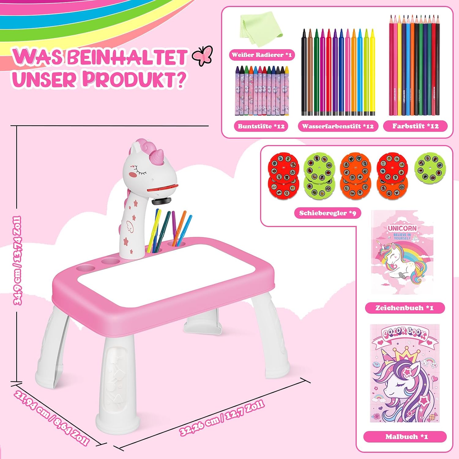 Detalle 2 de Einhorn Zeichenprojektor für Mädchen 72 Motive