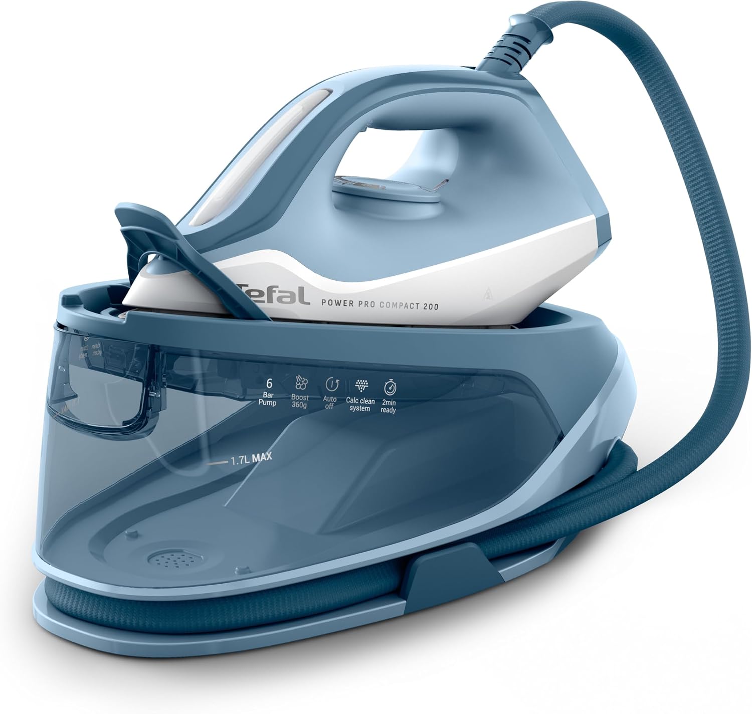 Detalle de Tefal Power Pro Compact 200 Dampfbügelstation SV6210E0 – kompakt, kraftvoller Dampf mit keramischer Bügelsohle