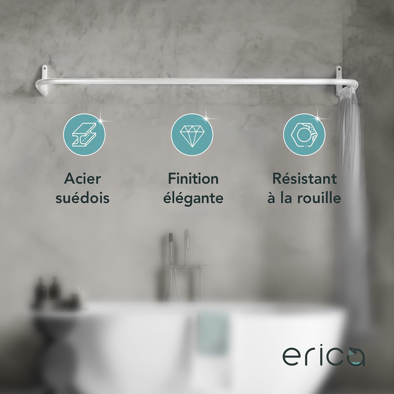 Detalle de Erica barre de douche en U 70x165x70 cm