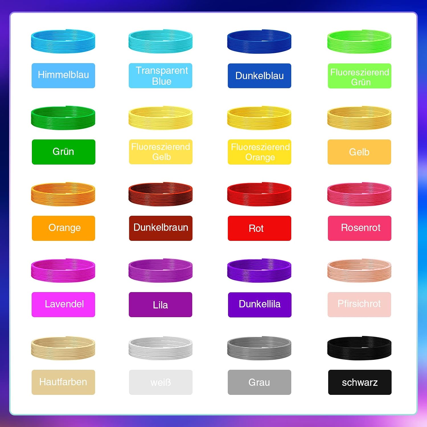 Detalle de ANCHARA 3D Stift Filament PCL – 20 Farben, 10 m pro Spule, 1,75 mm