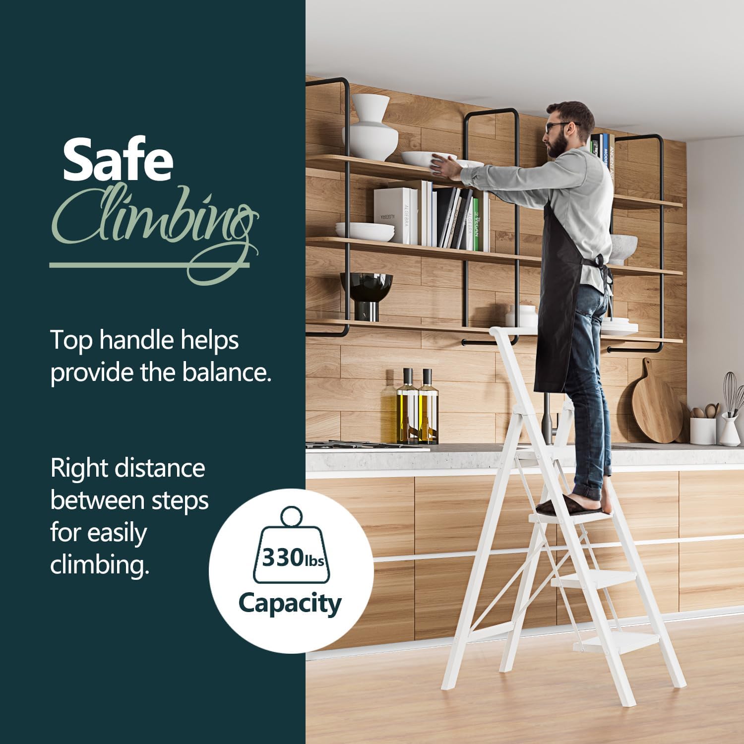 Detalle 2 de WOA WOA 4-Step Ladder, White, with 7.87-Inch Steps and Handrail