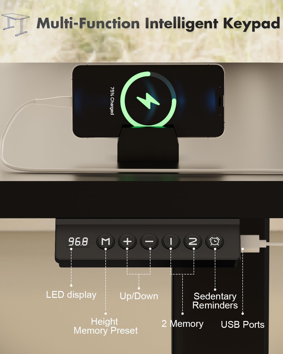 Detalle de JUMMICO Escritorio Elevable Eléctrico con Cargador USB 🖥