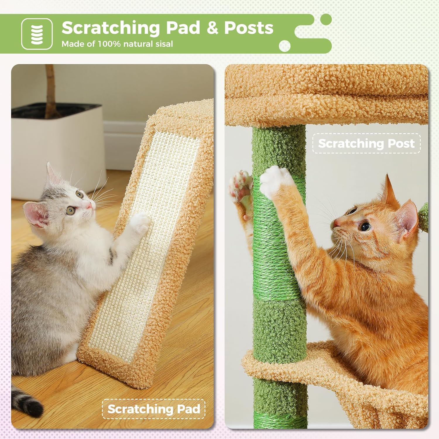 Detalle de PAWZ Road Cactus Cat Tree for Indoor Cats – 90cm with Large Condo, Hammock & Perch