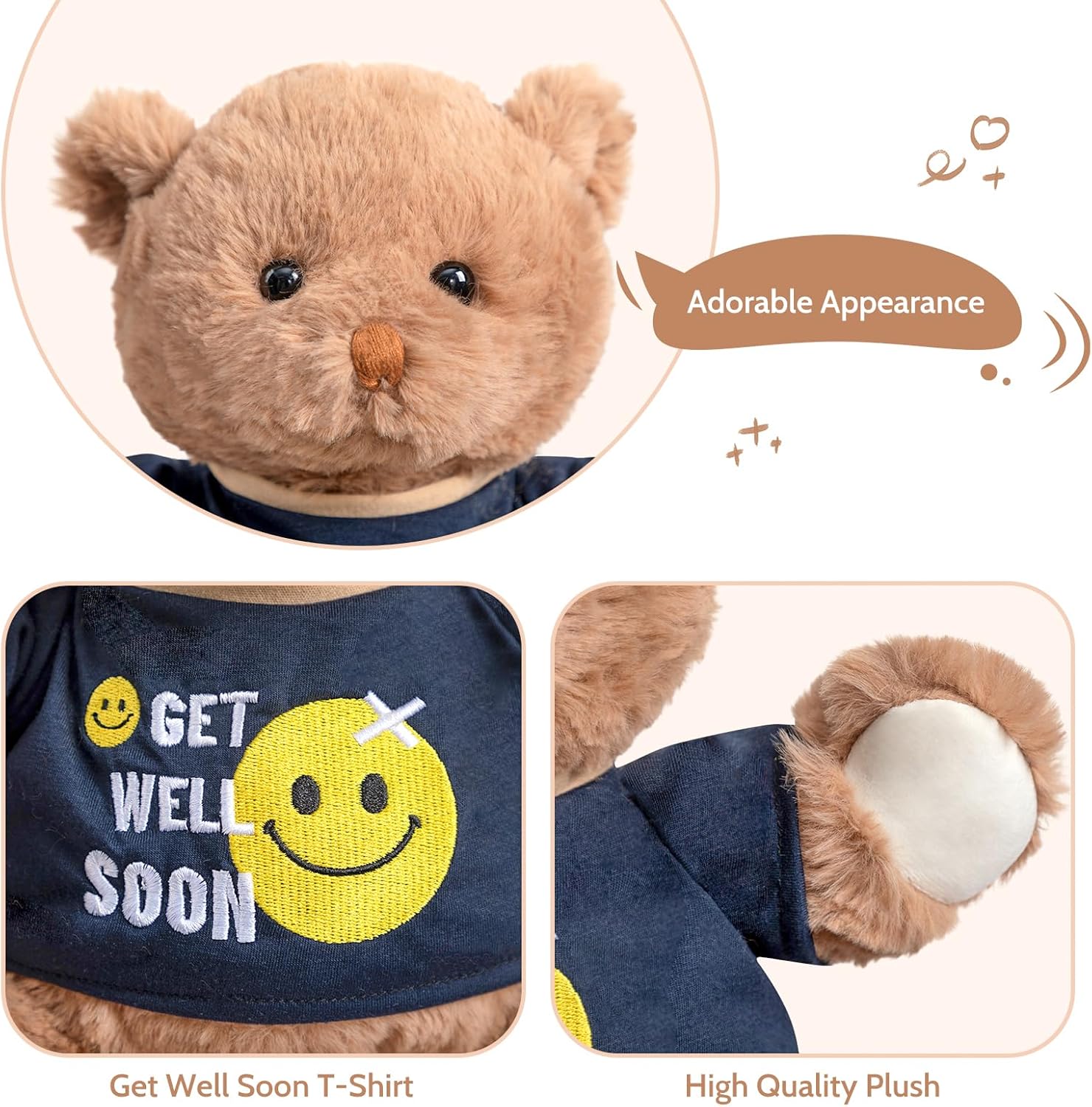 Detalle de BEJOY Teddybär – süßes, weiches Plüschtier mit 'Gute Besserung' T-Shirt, 35 cm