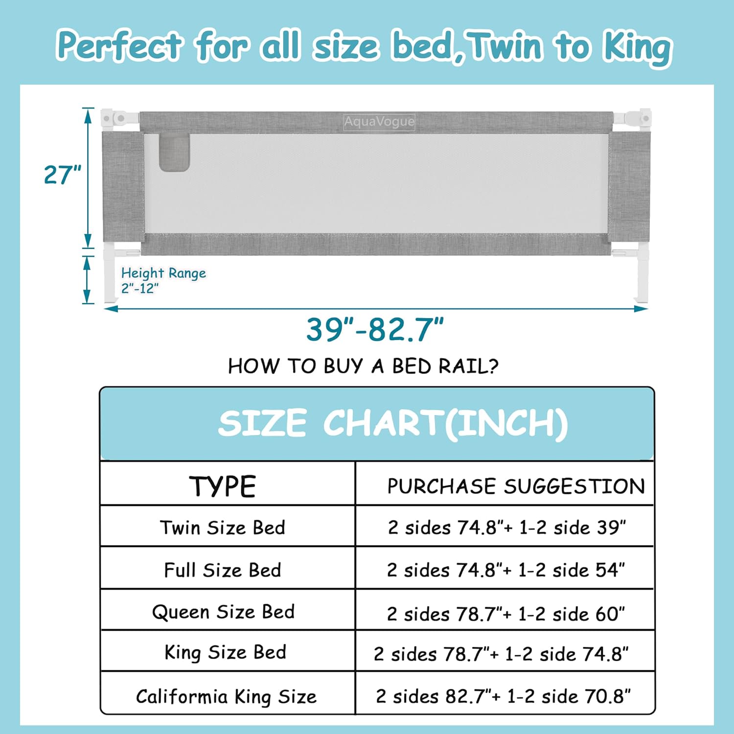 Detalle de AquaVogue BR-G-SKY King-Size Bed Rail, 3-Panel Adjustable Guard