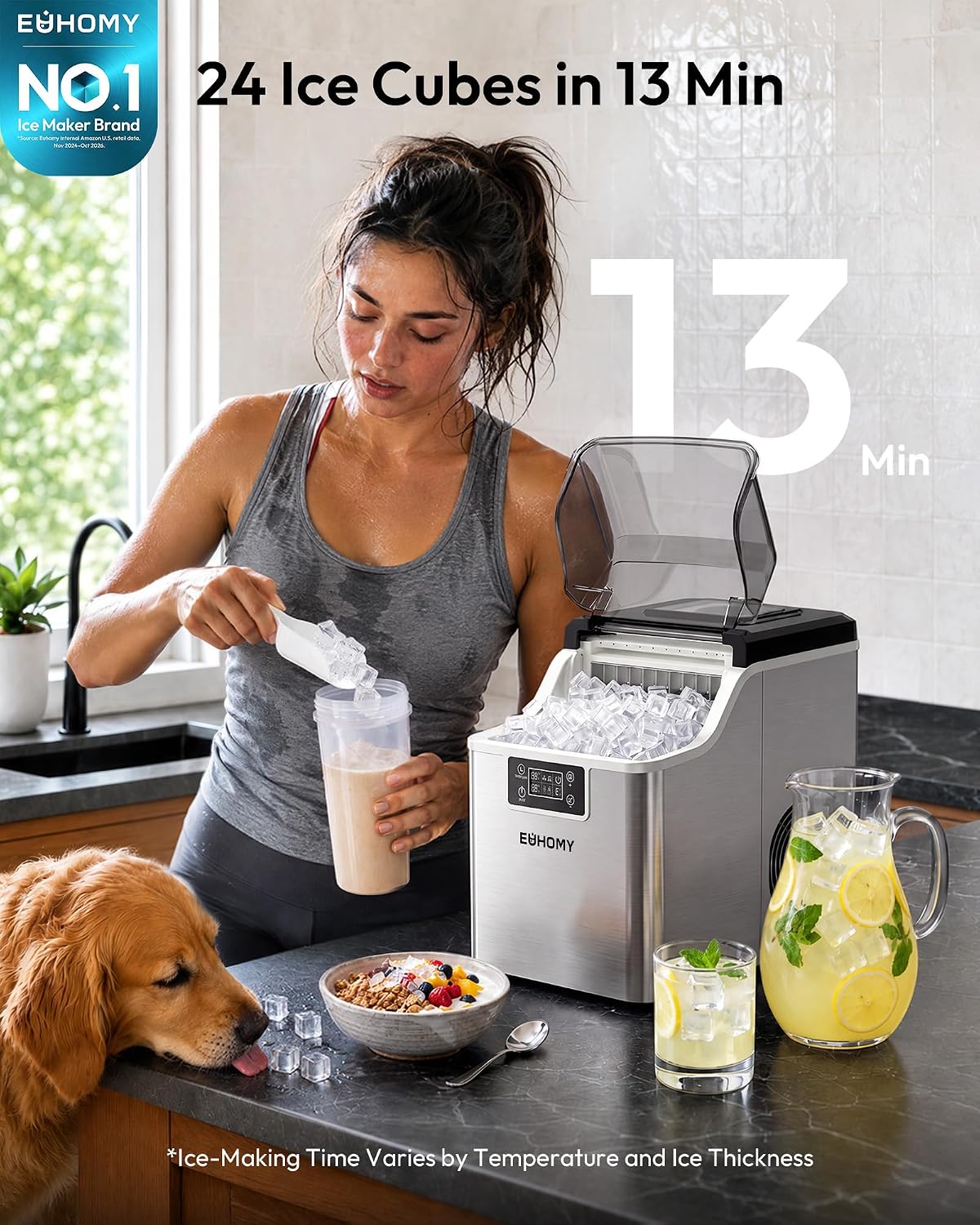 Detalle 2 de EUHOMY IM-FP Countertop Ice Maker, 45 lb/Day, Adjustable Ice Thickness