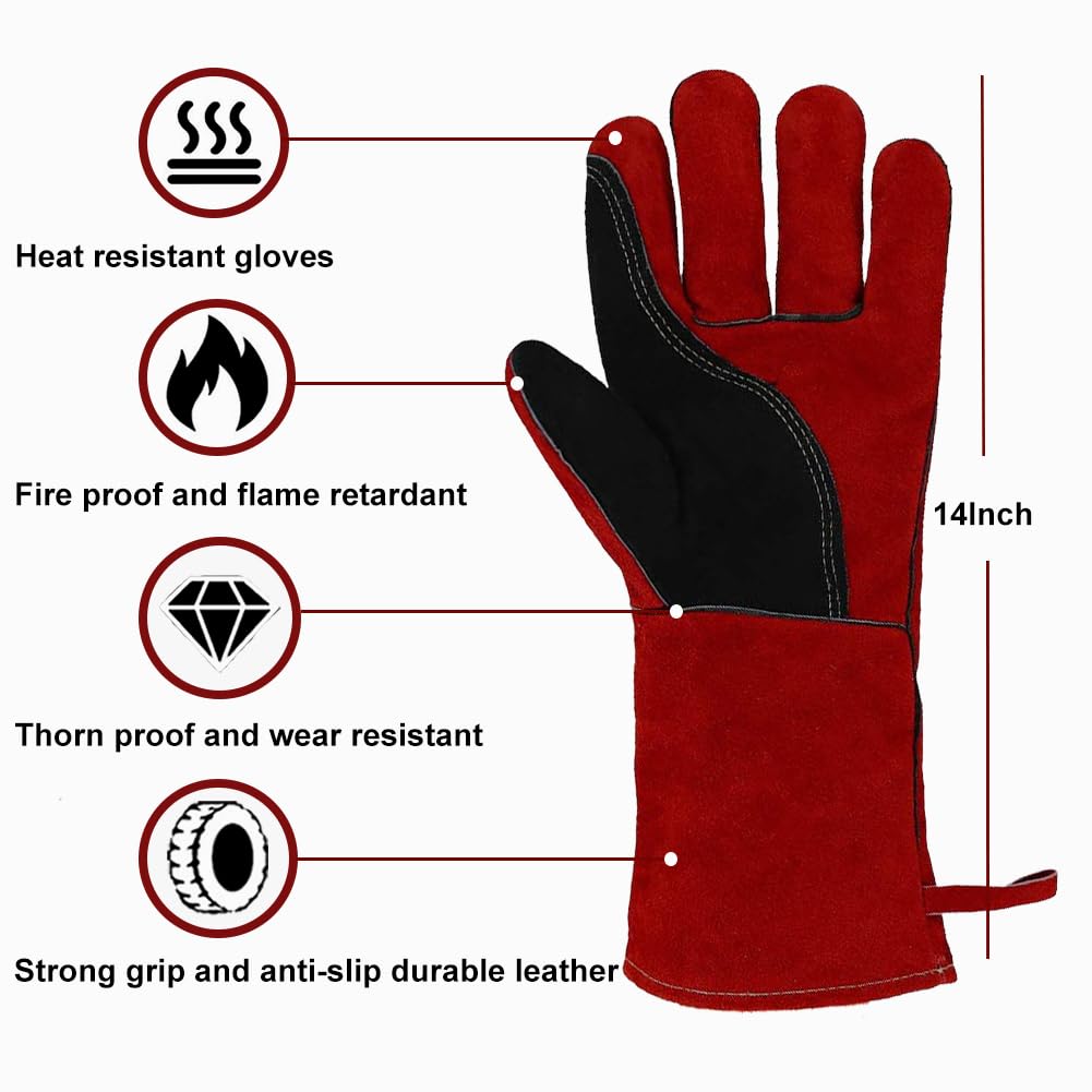 Detalle de OLSON DEEPAK Leather Heat‑Resistant Welding Gloves, 14"