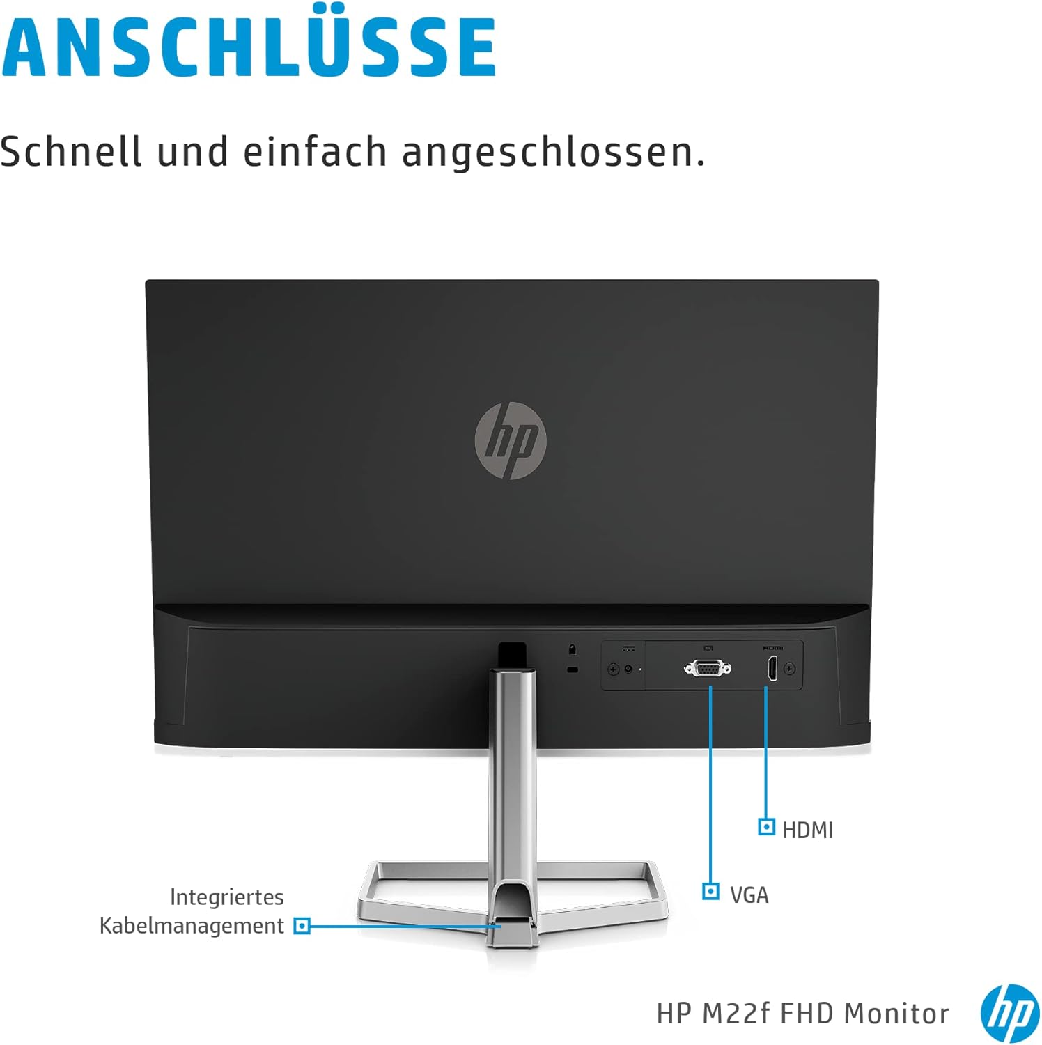 Thumbnail 3 de HP M22f Monitor (21,5 Zoll) Full HD IPS, 75 Hz, 5 ms – VGA & HDMI 1.4, silber/schwarz
