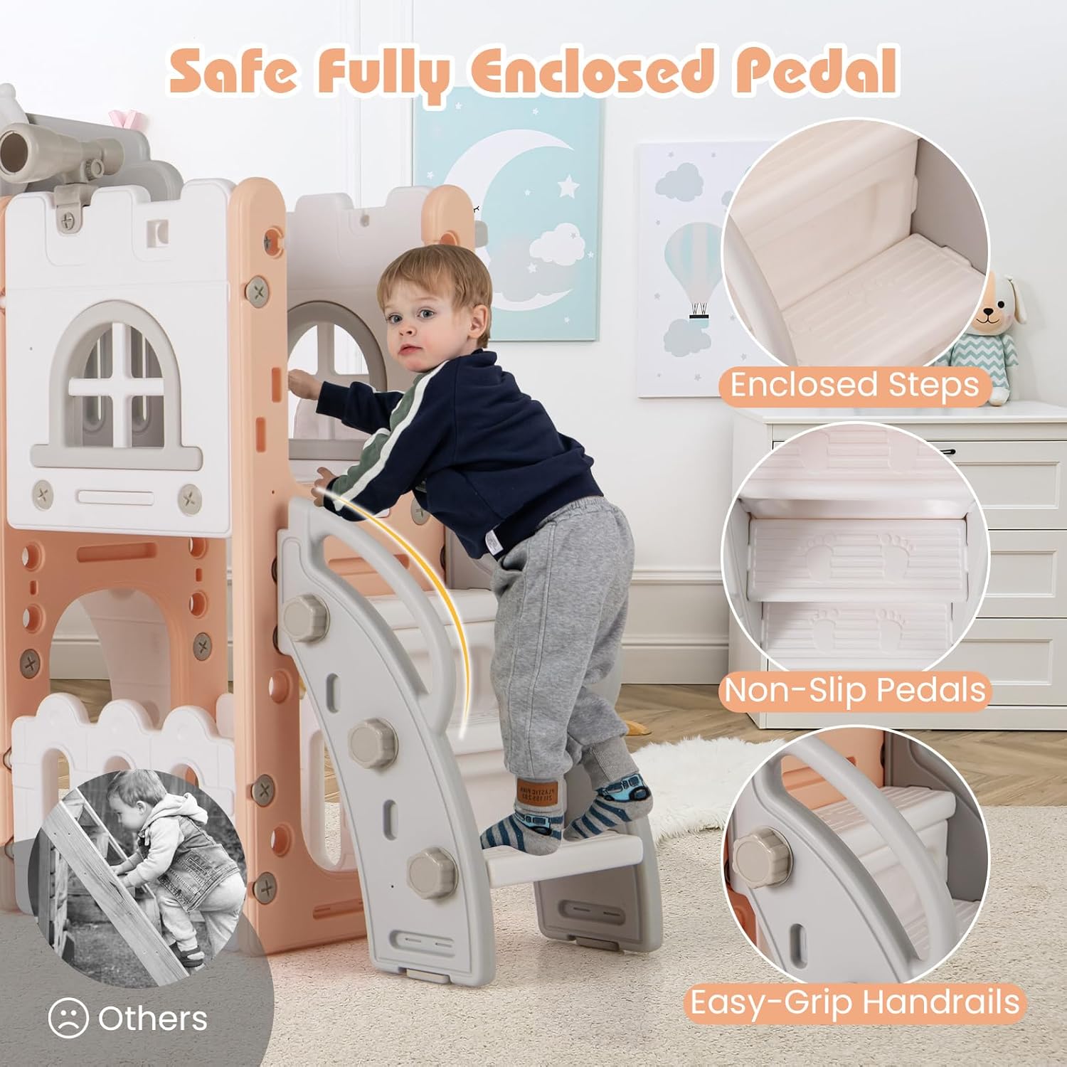 Detalle de Costzon 8 in 1 Toddle Slide Playset – Freestanding Indoor Playground for Kids 1-3 (Pink)