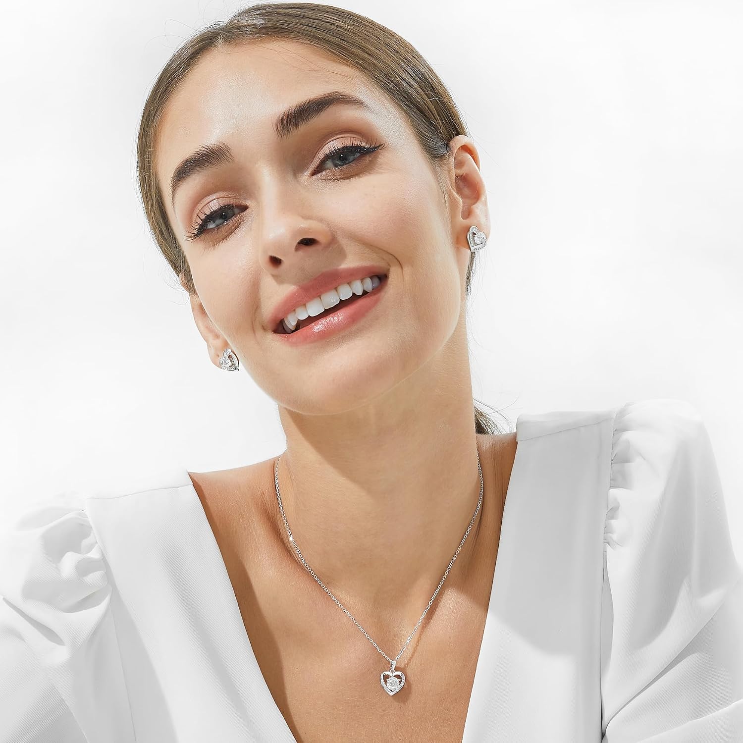 Detalle de MomentWish Damen-Halskette aus 925 Silber mit Herz-Anhänger und Moissaniten (1–2 Karat)