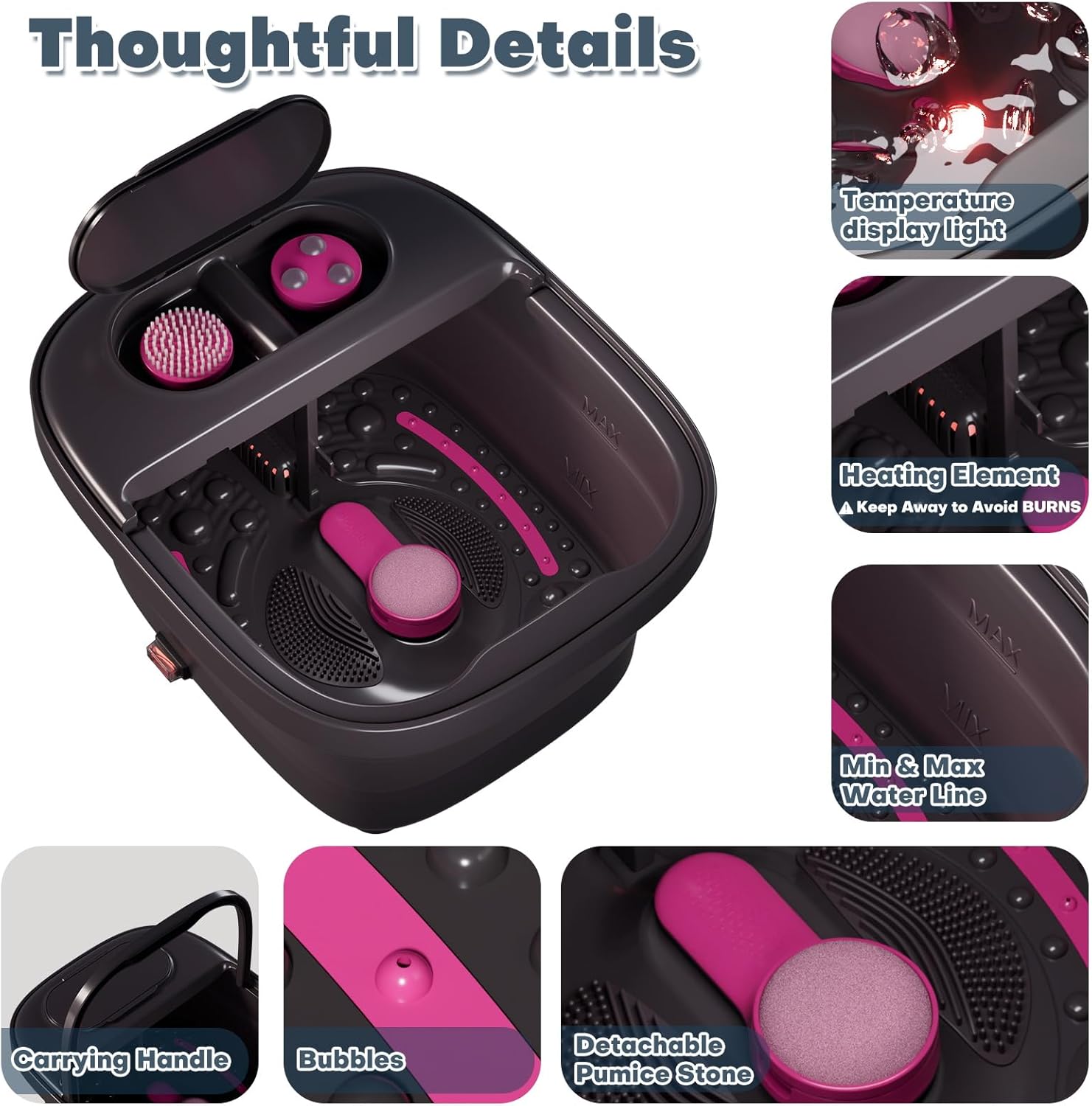 Detalle 1 de Aqvesane Collapsible Foot Bath Foot Spa Massager with Heat, Bubbles, and Remote