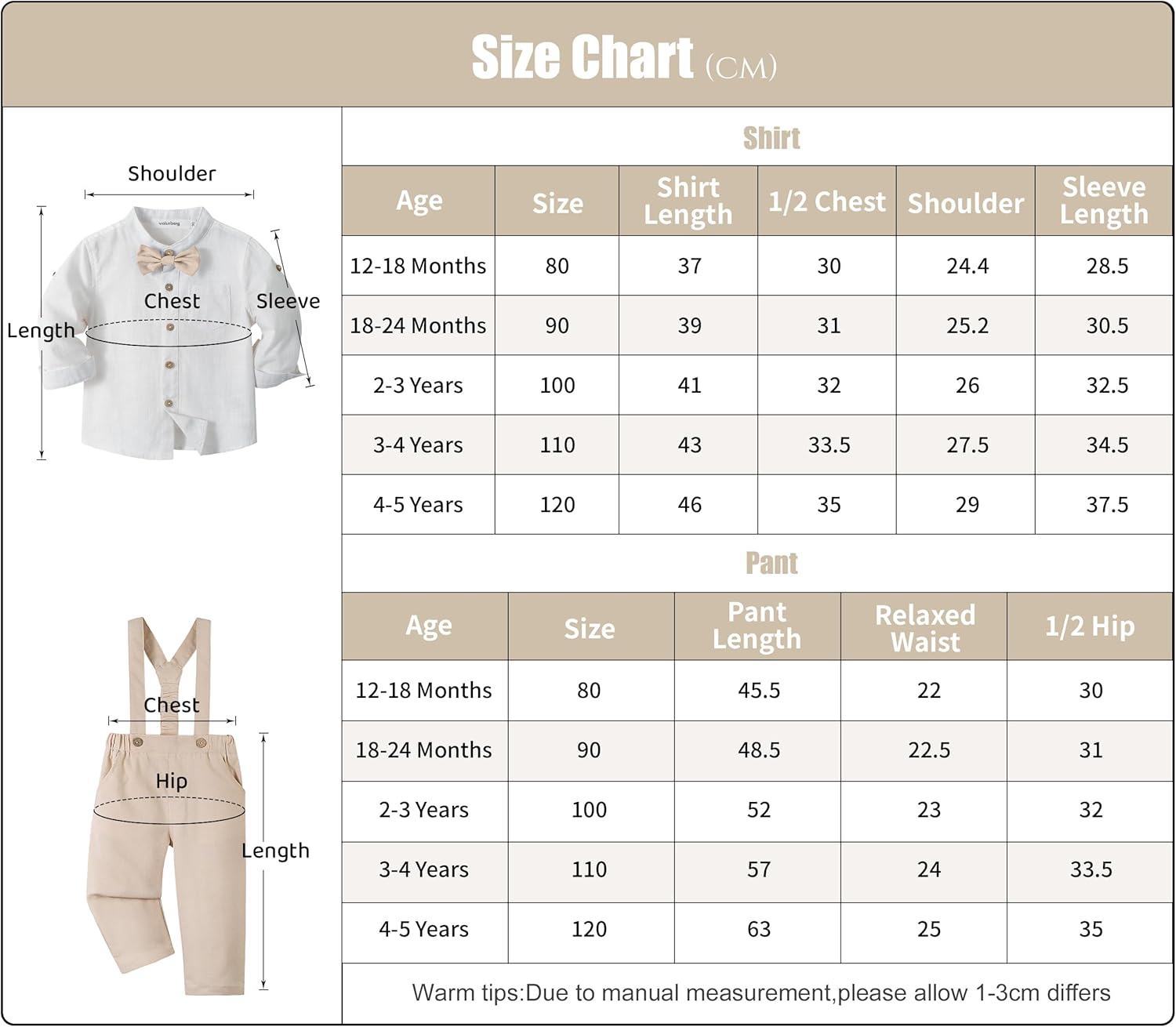 Thumbnail 5 de Ensemble costume bébé garçon Volunboy (4 pièces) coton lin pour cérémonie, chemise + nœud papillon + bretelles + pantalon