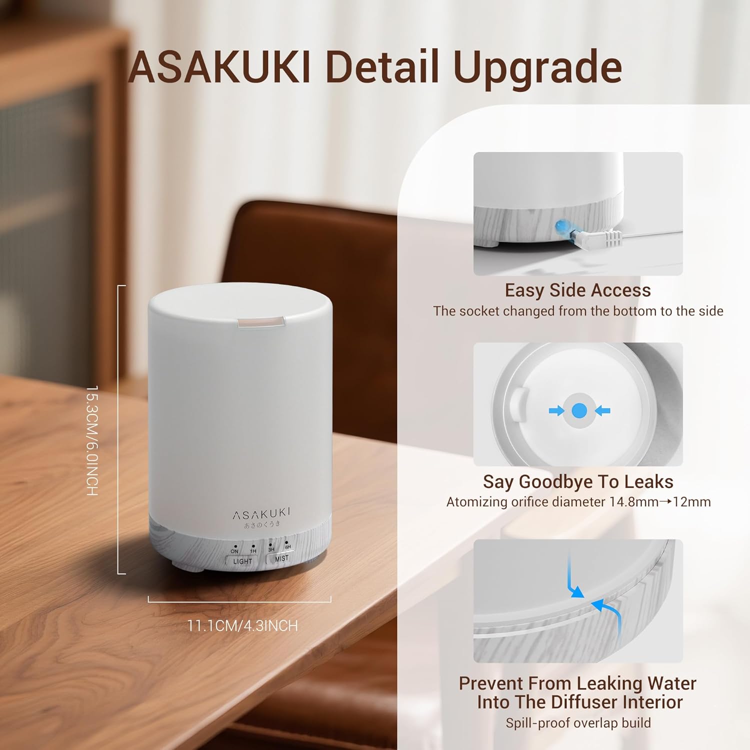 Thumbnail 1 de ASAKUKI 300ml ultrasonic essential oil diffuser 🌫