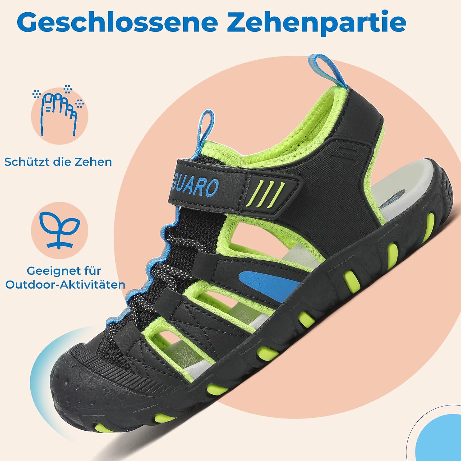 Detalle de SAGUARO Sandalen Jungen Geschlossene Trekkingsandalen – sicher, atmungsaktiv und leicht