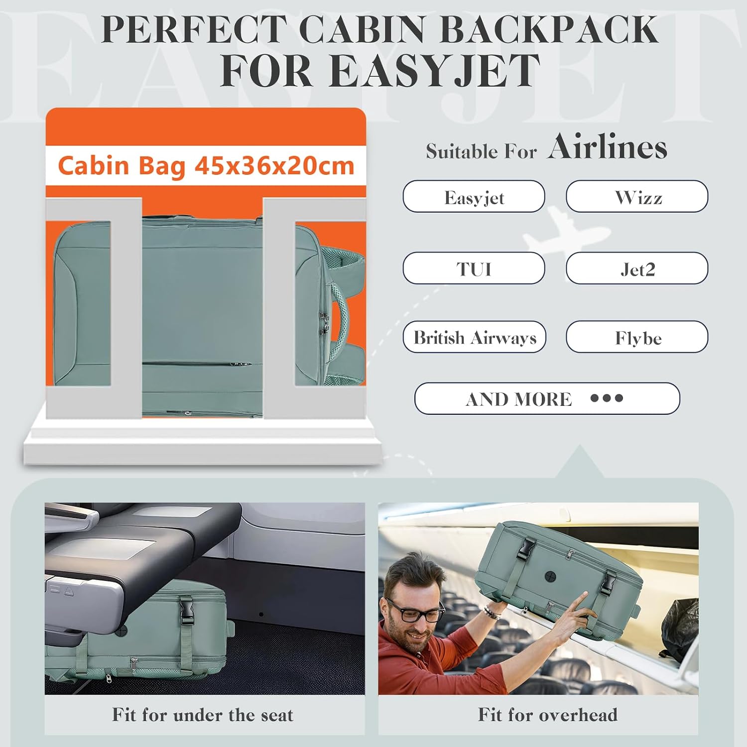 Detalle 2 de Hayayu for Easyjet Cabin Bag 45x36x20 underseat backpack