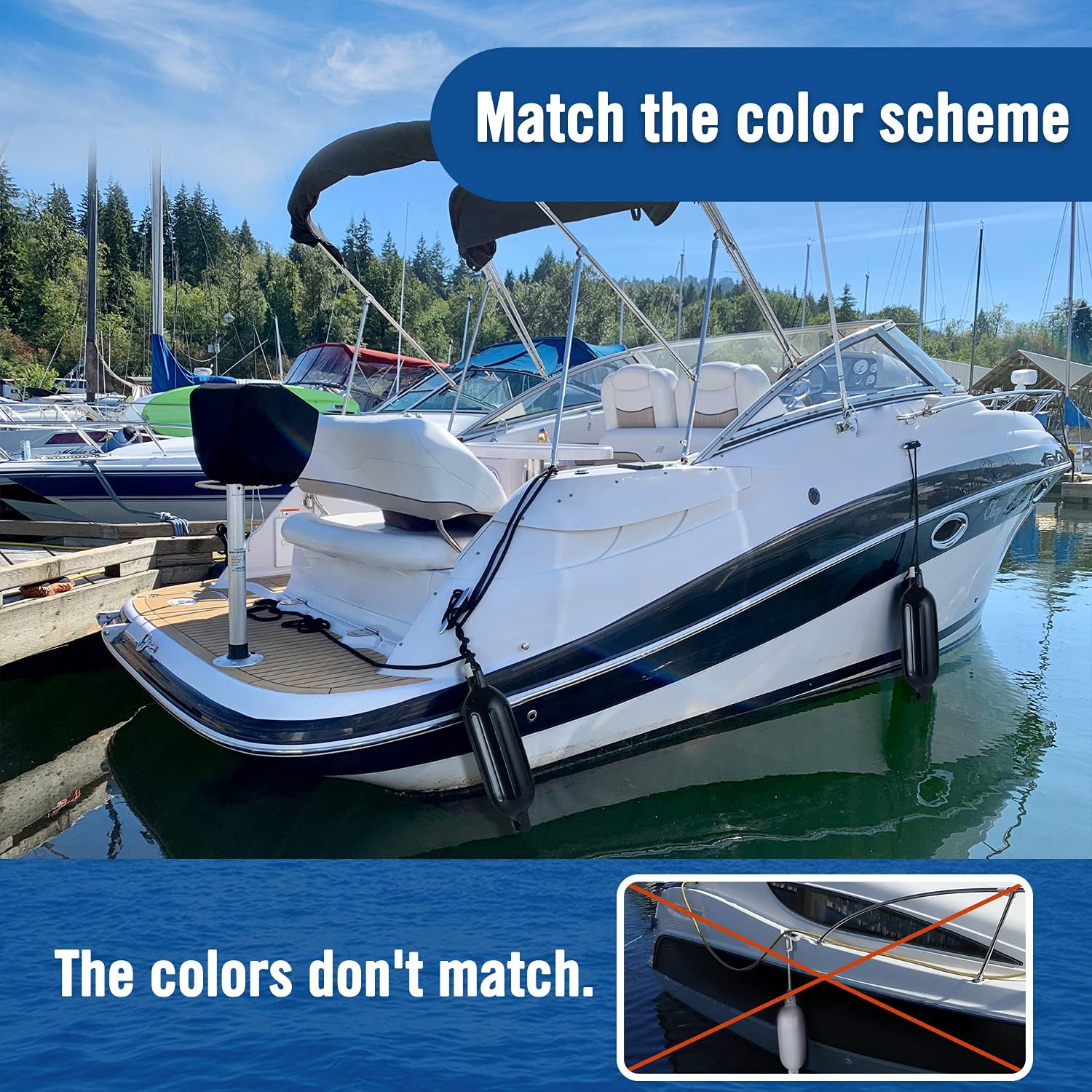 Detalle de Affordura Boat Fender 4 Pack with 4 Ropes — 5.5 Inch Inflatable Boat Bumpers Kit