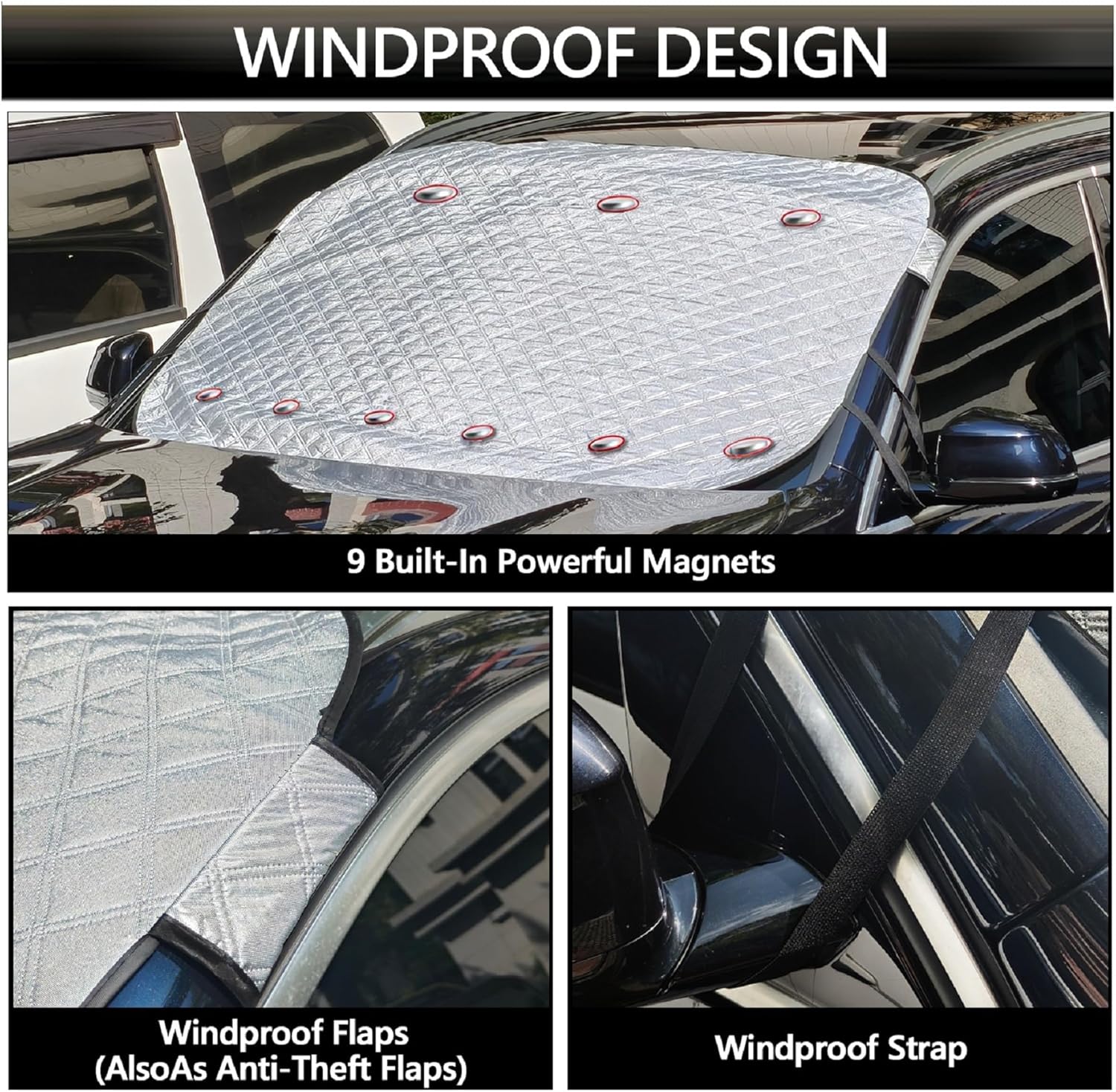 Thumbnail 5 de Laihur car windscreen cover (9 magnets) – UV sun shade for summer, frost & snow protection for winter