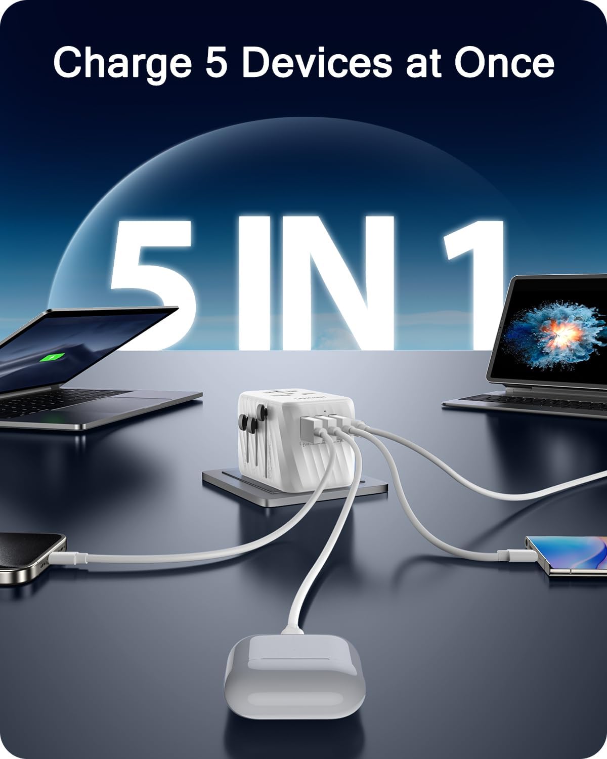 Detalle de LENCENT Adaptador Enchufe Universal 5‑en‑1 142 g