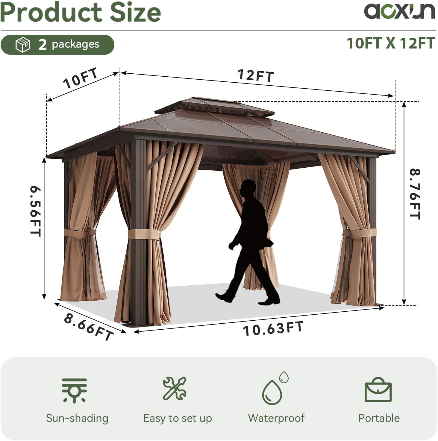 Detalle 2 de Aoxun Hardtop Gazebo 12'x10