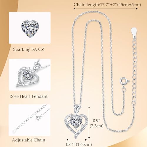 Detalle de Collar Mujer MISUMOR con Colgante Corazón Rosa y Circonita de Nacimiento