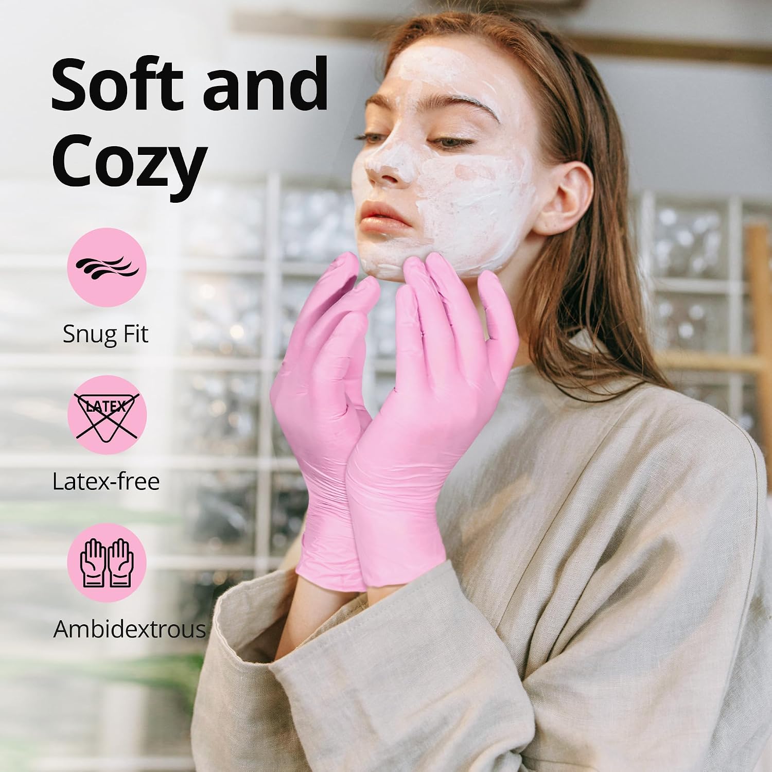 Detalle de SwiftGrip Pink Nitrile Gloves, 3-mil, 100-ct ⚙