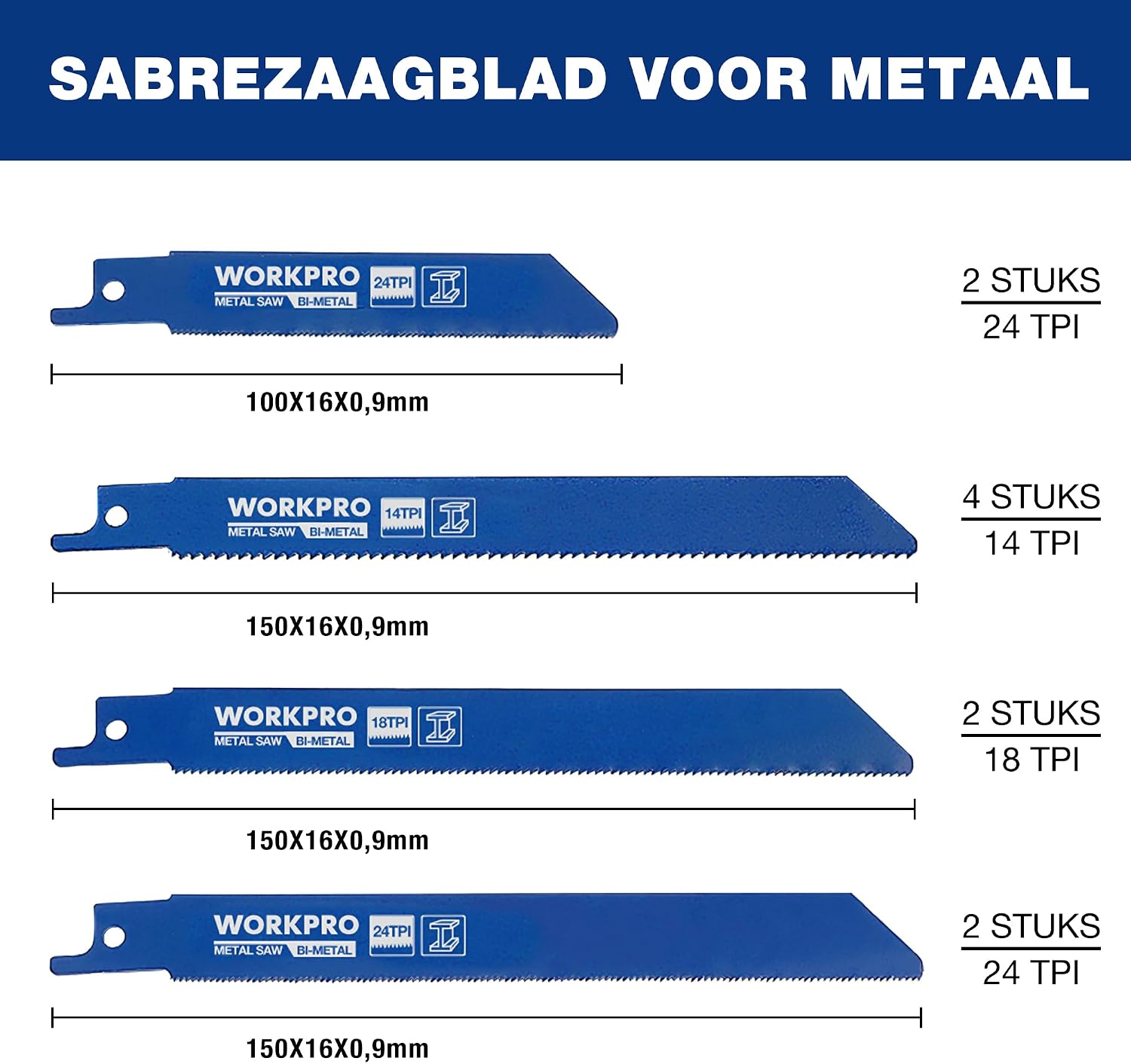Detalle 2 de WORKPRO W000501A reciprozaagbladset, 32-delig voor hout en metaal