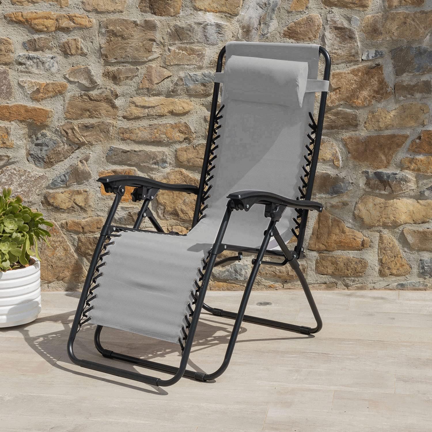 Detalle de Baroni Home Sedia Sdraio Zero Gravity pieghevole da esterno 165x65x93 cm grigio