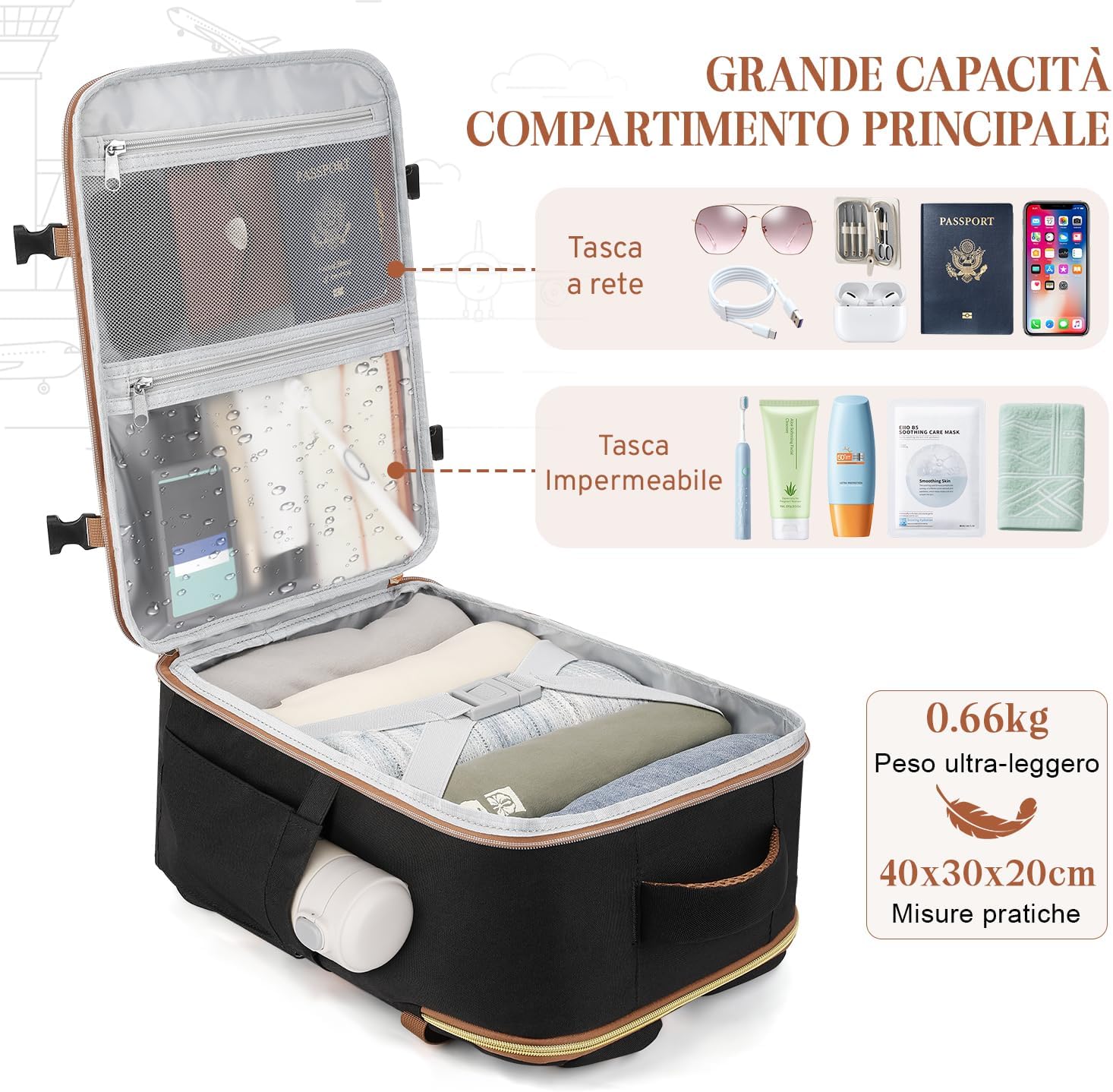 Detalle de ETRONIK Zaino Ryanair 40x30x20 – 24L, Zaino da viaggio con tasca impermeabile e scomparto laptop 15,6