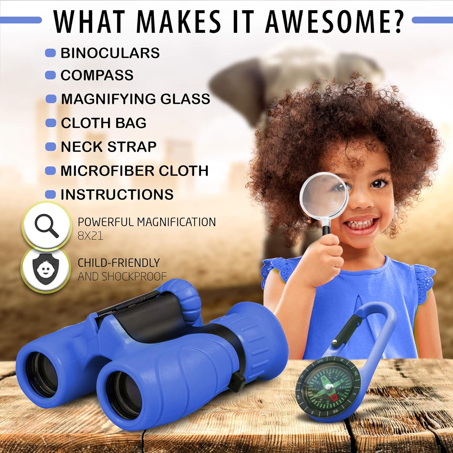 Thumbnail 2 de Binoculars for Kids – 8x21 Adventure Set with Compass & Magnifier