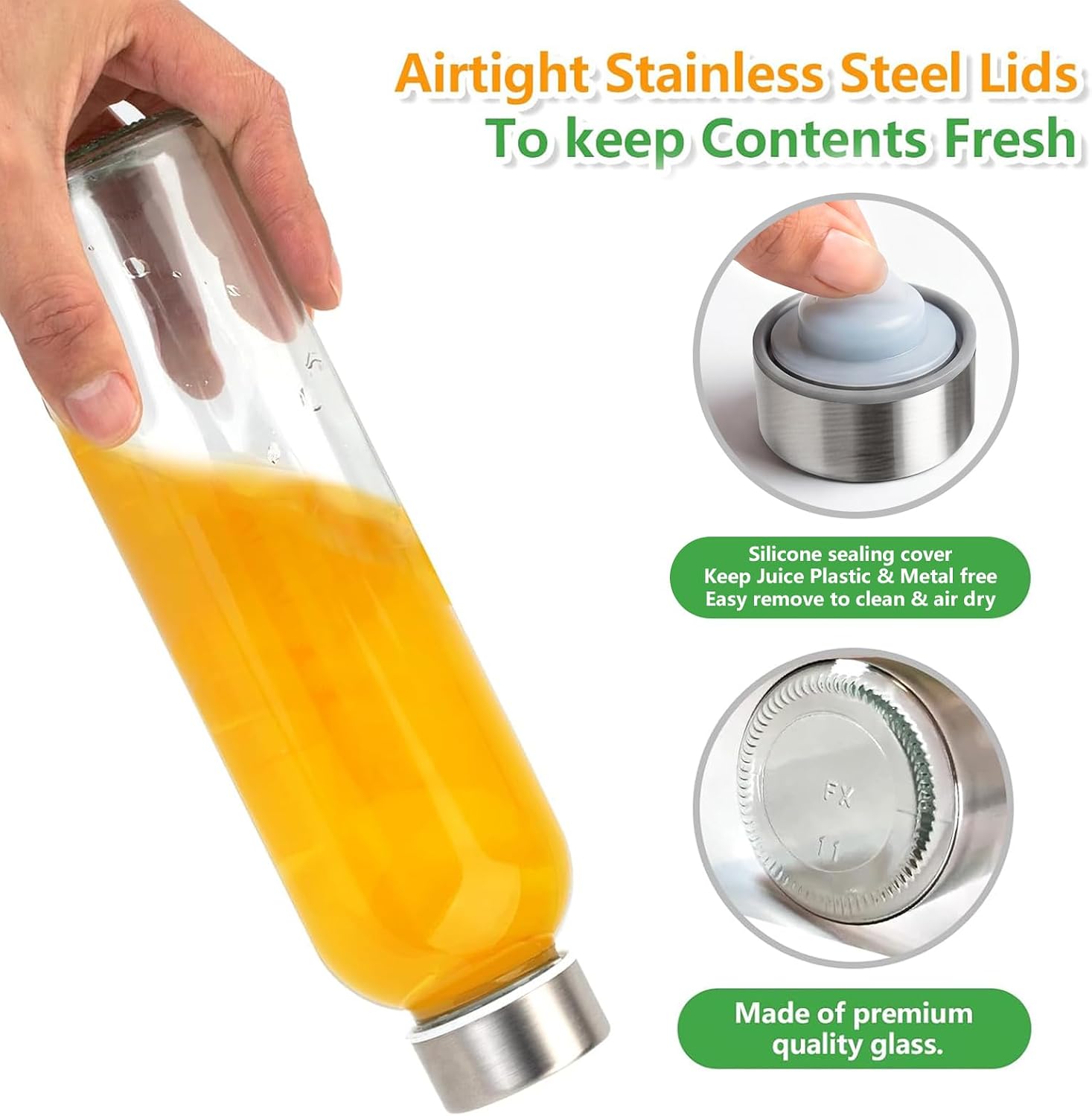 Thumbnail 3 de Zukro 24 oz Glass Juice Bottles with Airtight Lids (6 Pack)