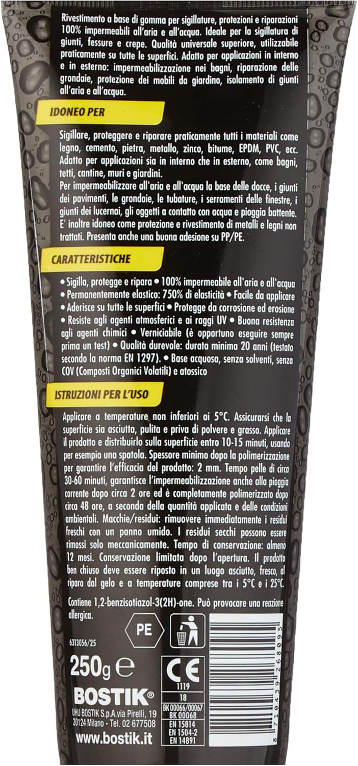 Thumbnail 2 de Bostik Gomma Liquida Tubo 250G Nero – elasticità elevata per giunti interni ed esterni