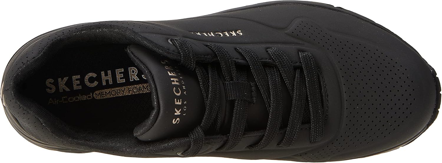 Detalle de Skechers Damen Uno Stand On Air Weit Trainer – Schwarz, Durabuck Mesh, Weitpassform
