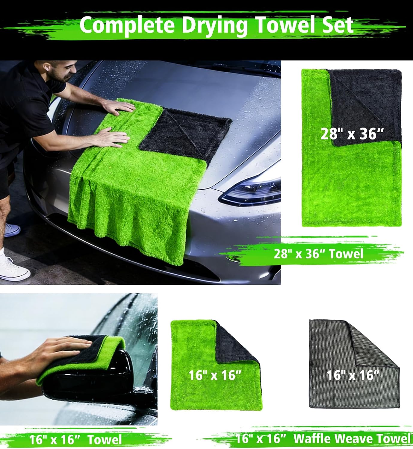 Thumbnail 5 de YeewayVeh YW-P00170 3-Piece Microfibre Car Drying Towel Set, 1400 GSM