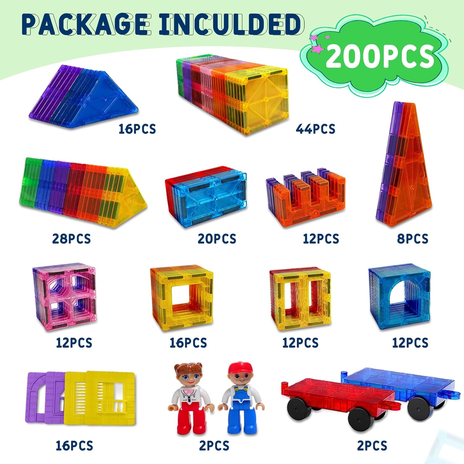 Thumbnail 5 de Magnetische Bausteine Set mit 200 Teilen, 2 Magnetfiguren & 2 Autos – Montessori Magneten für Kinder ab 4 Jahren