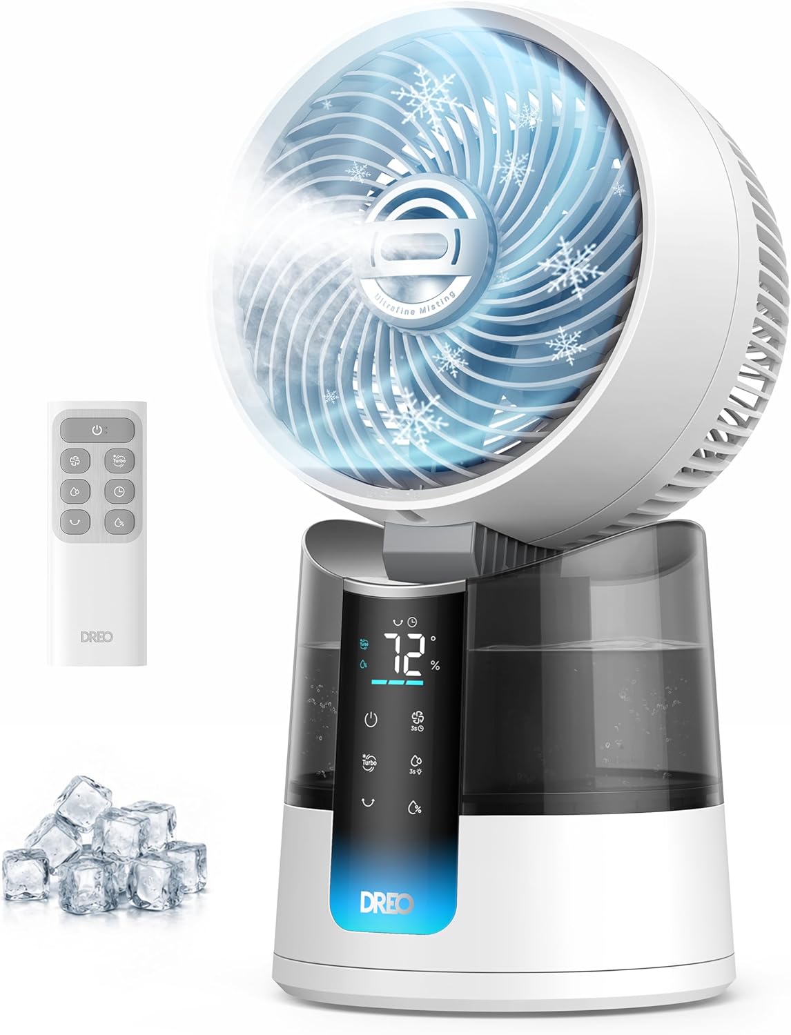 Detalle de DREO TurboCool Misting Fan 516: Ultra-Quiet 5°F Drop Cooling with Omni-Directional Oscillation
