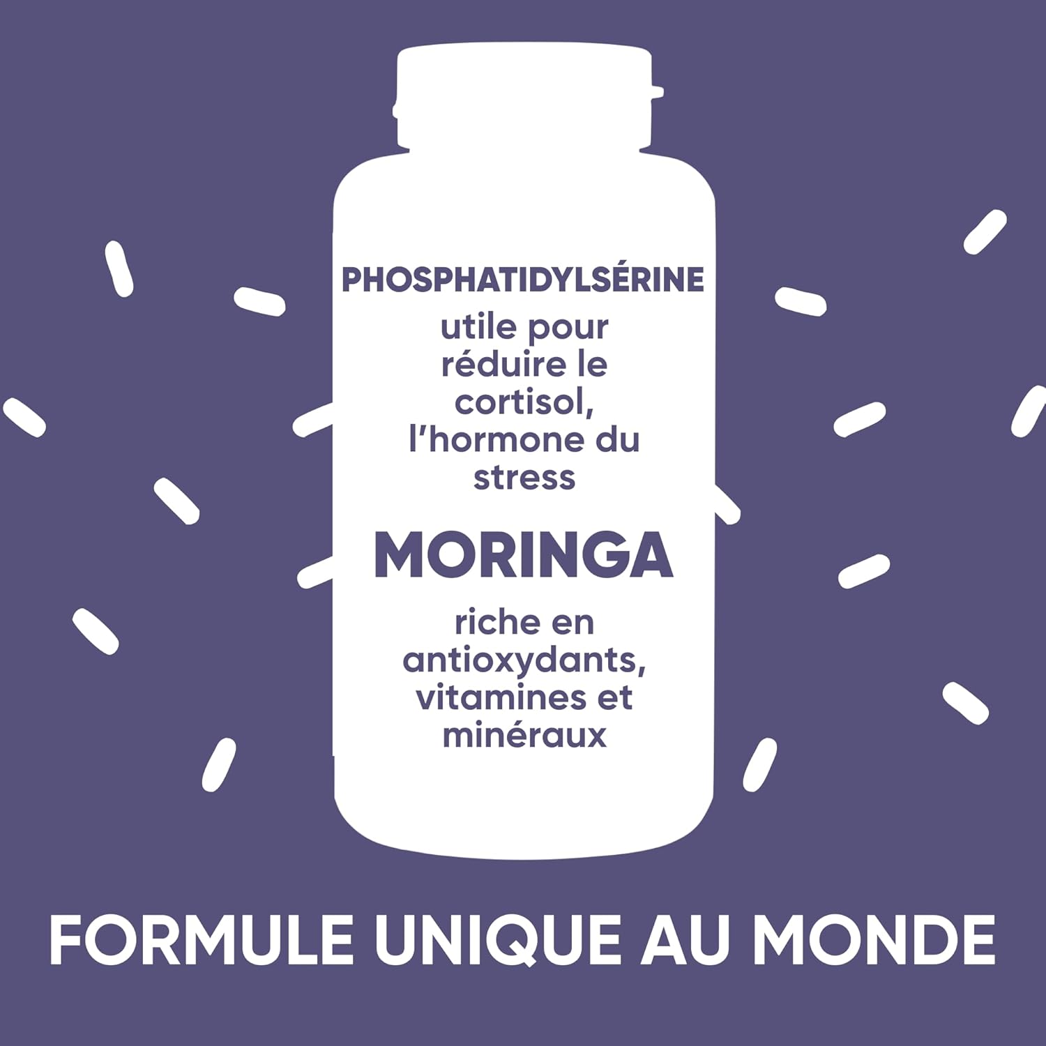 Detalle 2 de Phosphatidylsérine 450 mg + Moringa | Réduit le cortisol, stress et fatigue – 60 gélules, Made in Italy