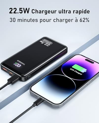 Detalle 2 de Power Bank 22.5W 20000mAh de TUXINSUN — Charge rapide et écran LCD, compacte et fiable
