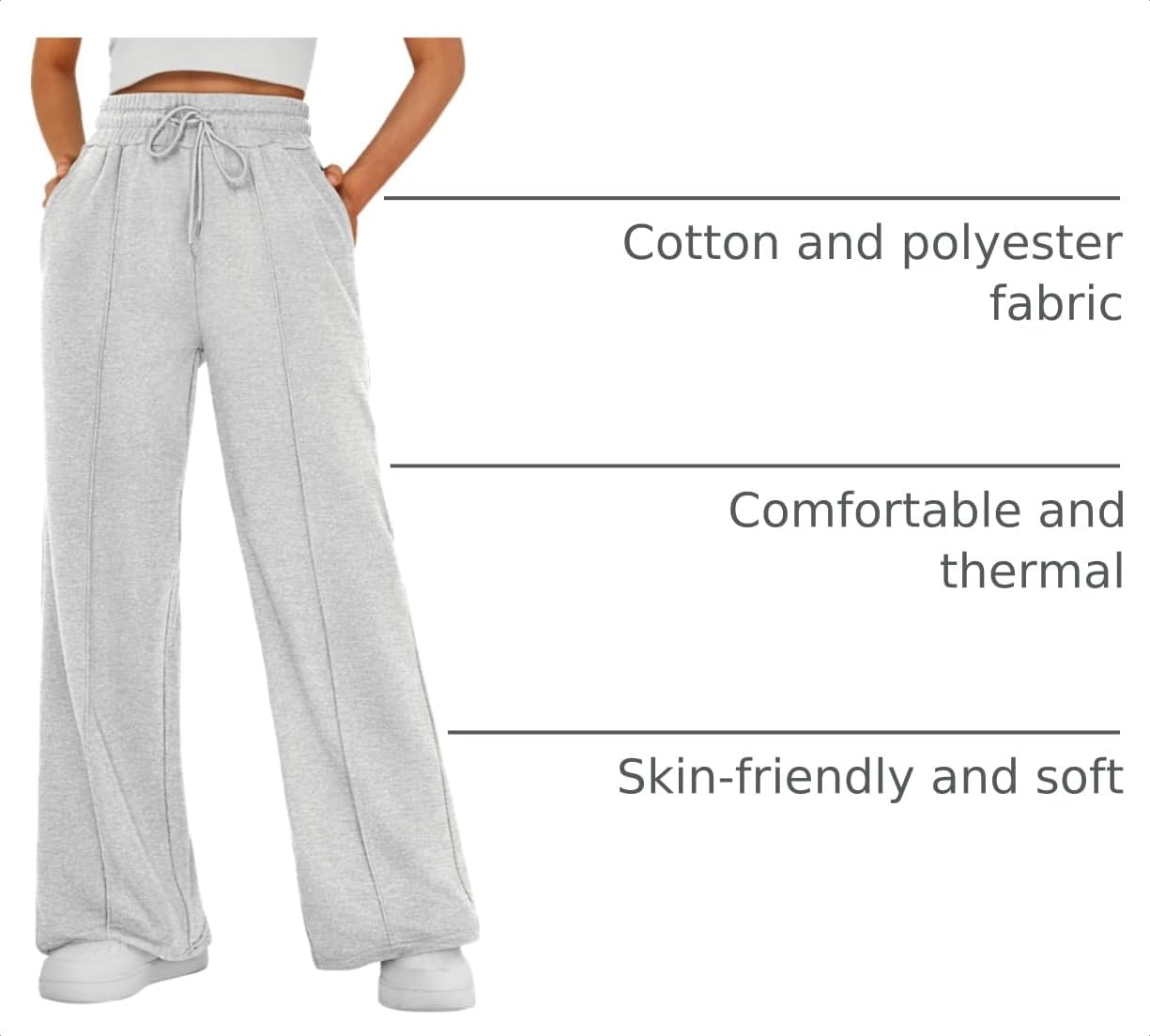 Detalle de AUTOMET Women's Wide Leg Sweatpants: Baggy Lounge to Travel Pants for Fall & Winter