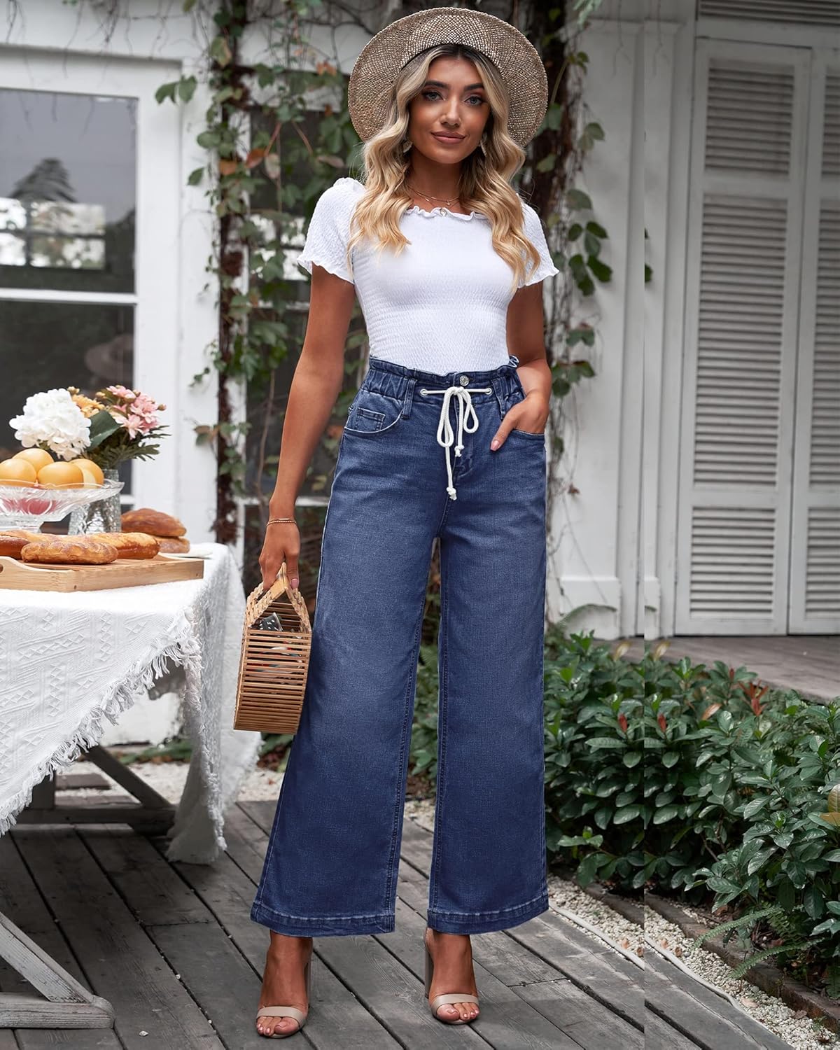 Thumbnail 4 de GRAPENT Wide Leg Bell Bottom Jeans for Women with Stretch & Elastic Drawstring Waist