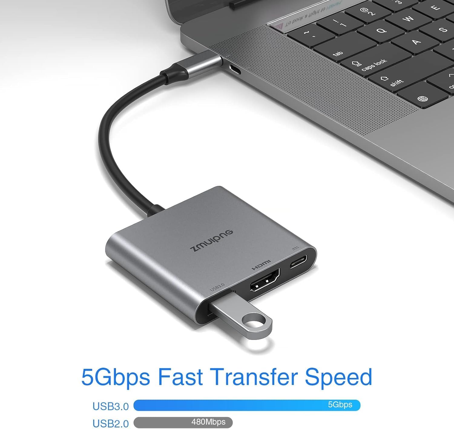 Detalle 2 de Black 3-in-1 USB-C to HDMI Adapter with 4K HDMI, USB 3.0 and 100W PD charging