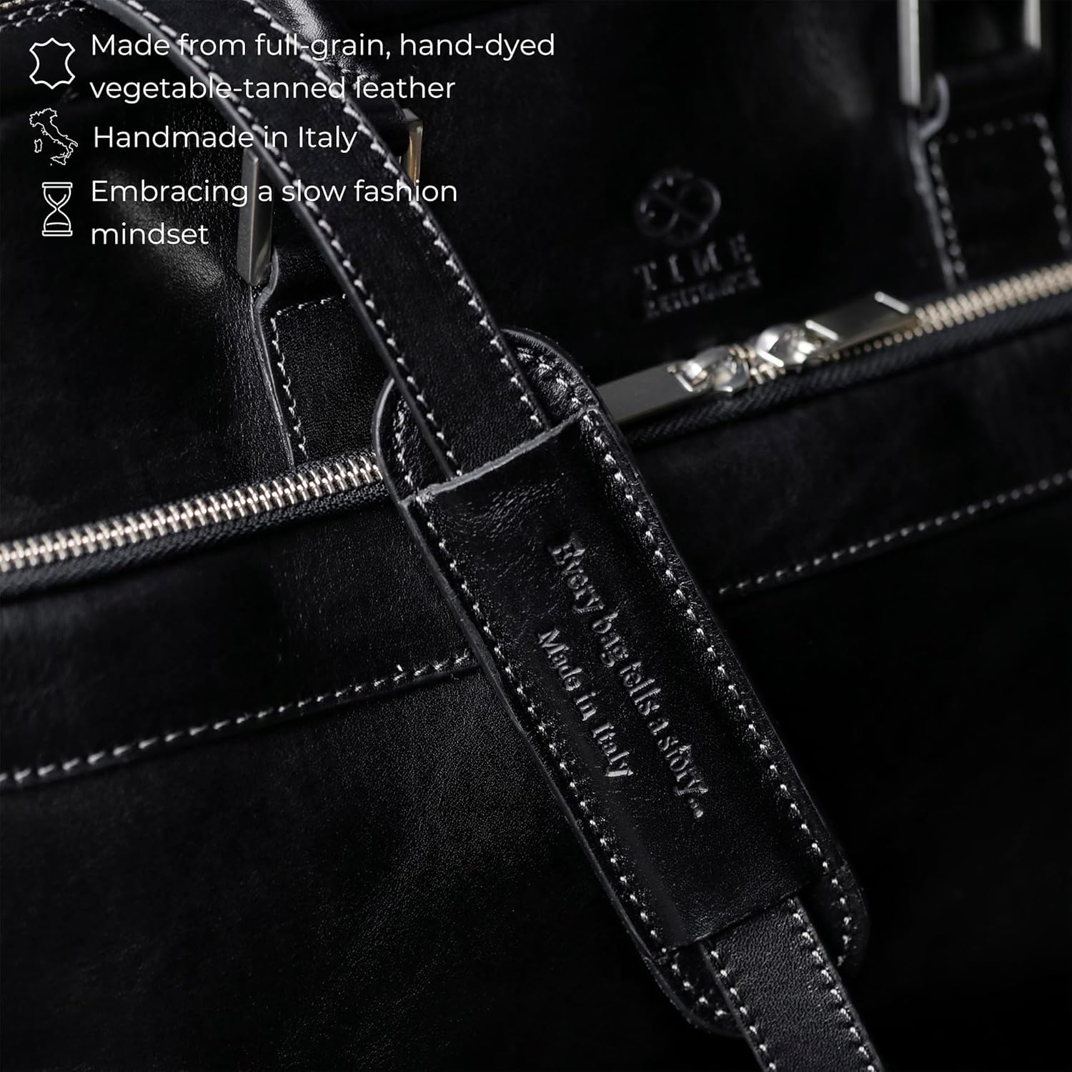 Thumbnail 3 de Time Resistance Leather Laptop Bag – 13 Inch Case with Shoulder Strap (Black)