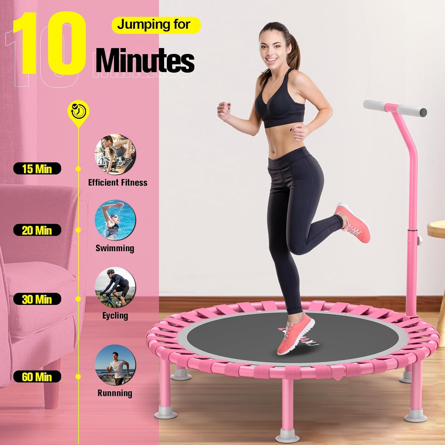 Thumbnail 6 de ZCMHAXJ Foldable Mini Trampoline (40-inch) with 5-Level T-Shaped Adjustable Bar