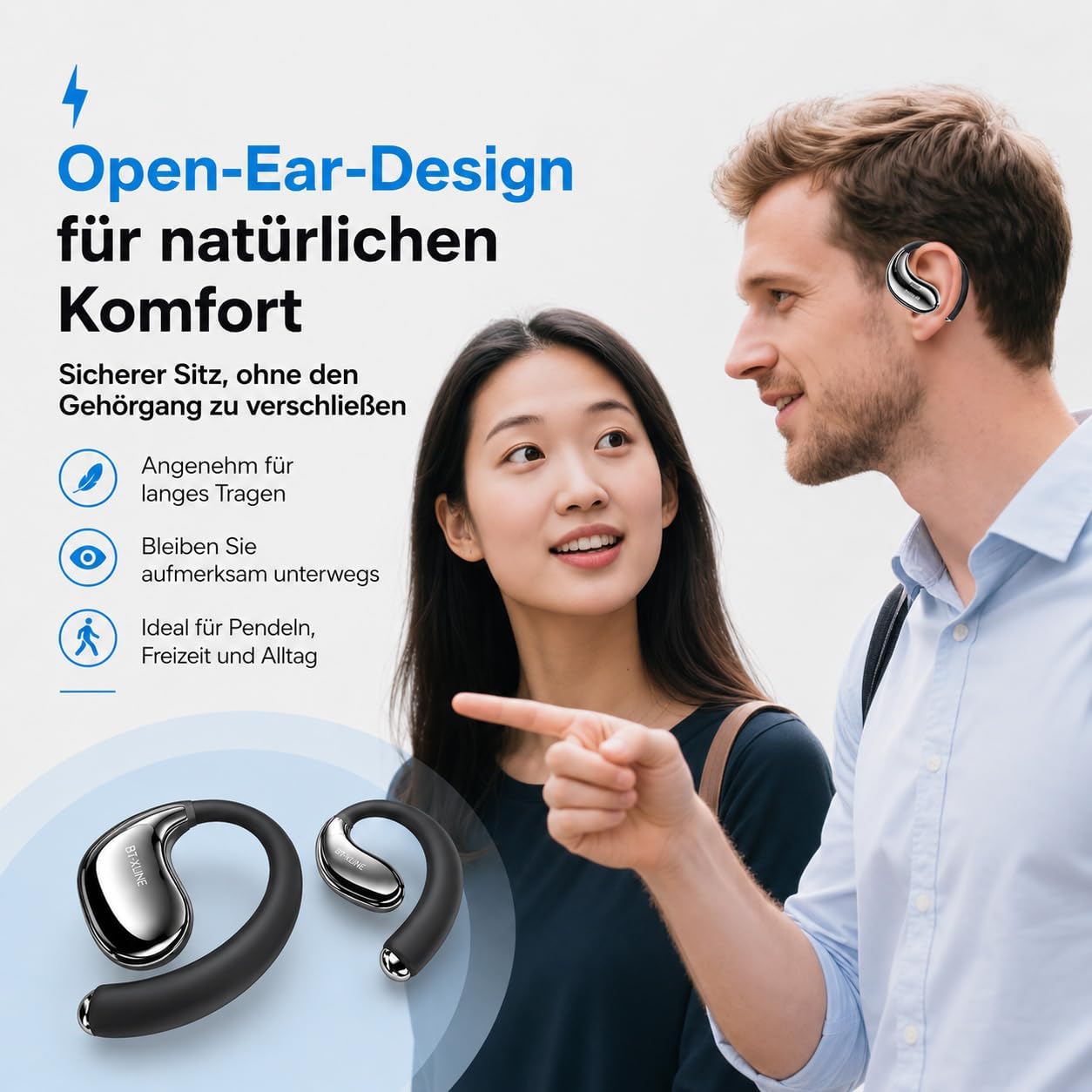 Detalle de Micool Open-Ear Kopfhörer Bluetooth 6.0 – Clip-On Open-Ear, 36 Stunden Akku, Geräuschreduzierung, sportlich & komfortabel